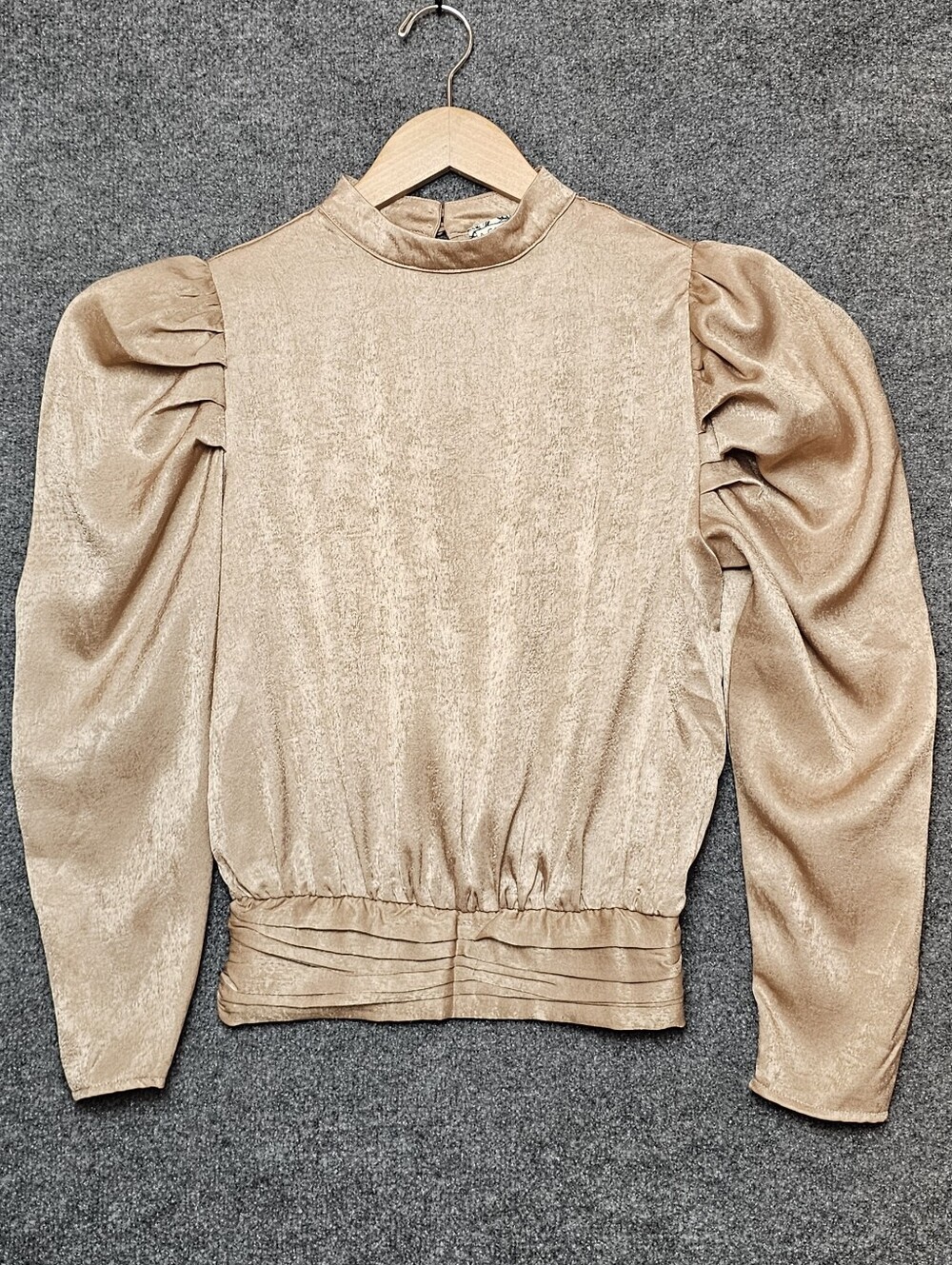 Vintage 80s Glam Champagne Shimmer Puff Sleeve Blouse